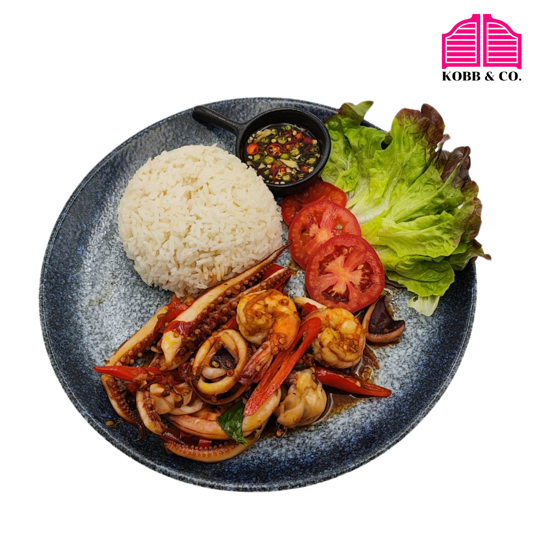 กะเพราทะเล ราดข้าว (Fried Basil Seafood Meal Set)