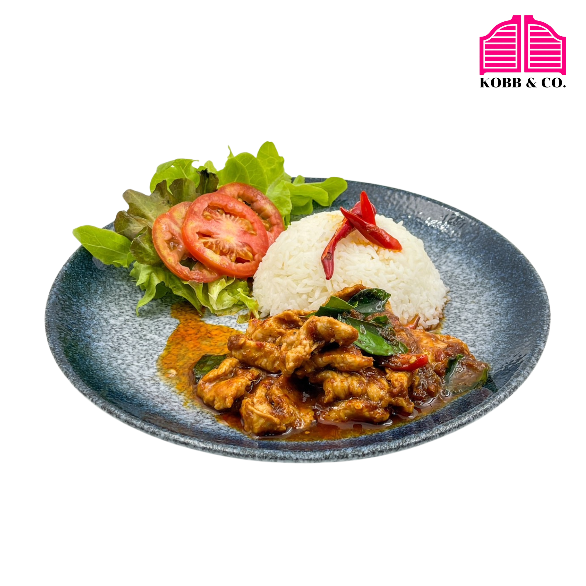 ผัดพริกแกงราดข้าว หมูไก่ Thai Herb Chili Paste Pork Meal Set