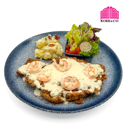 Pork Schnitzel Creamy Prawn  (พ๊อคสนิทเซล ครีมมี่กุ้ง)